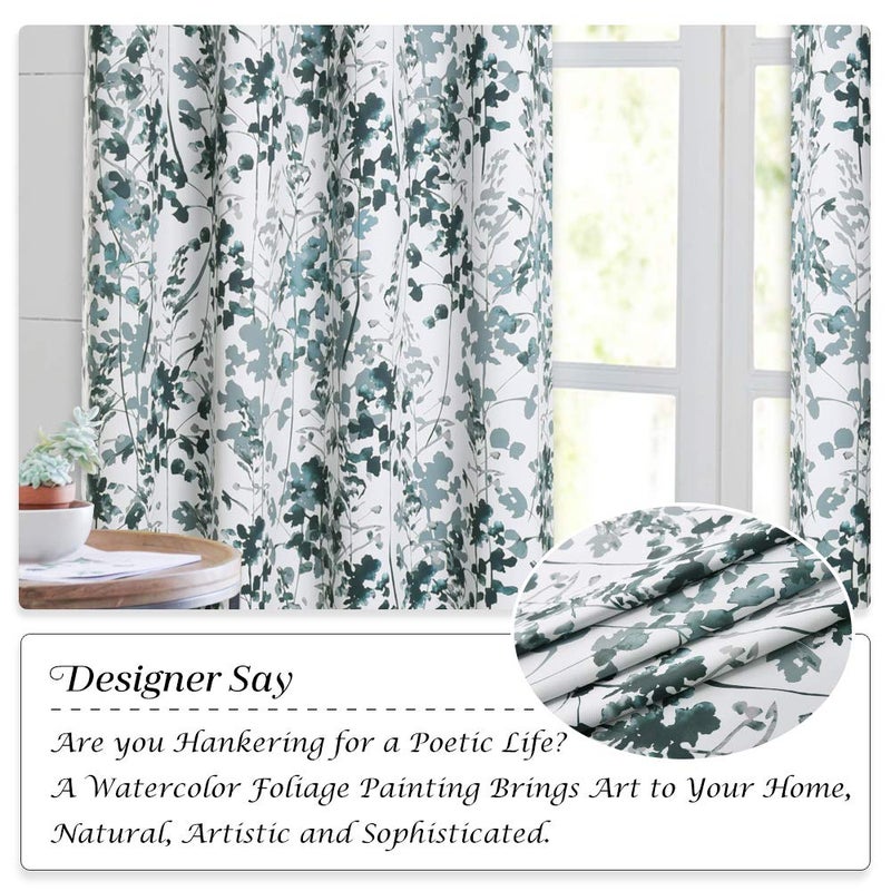 KGORGE Bedroom Curtains Blackout - Boho Foliage Pattern Light Block Thermal Efficiency Drapes for Living Room Dining Kid Playroom Foyer Decor, 2 Pcs, 52 inches Wide x 45 inches Long, Green - Image 5